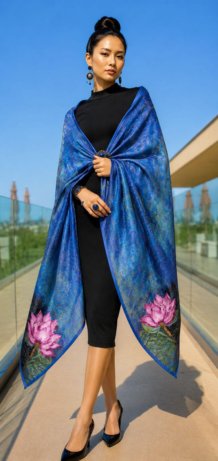 Lotus flower with moss - 190 x 90 cm ( Banarasi Silk)