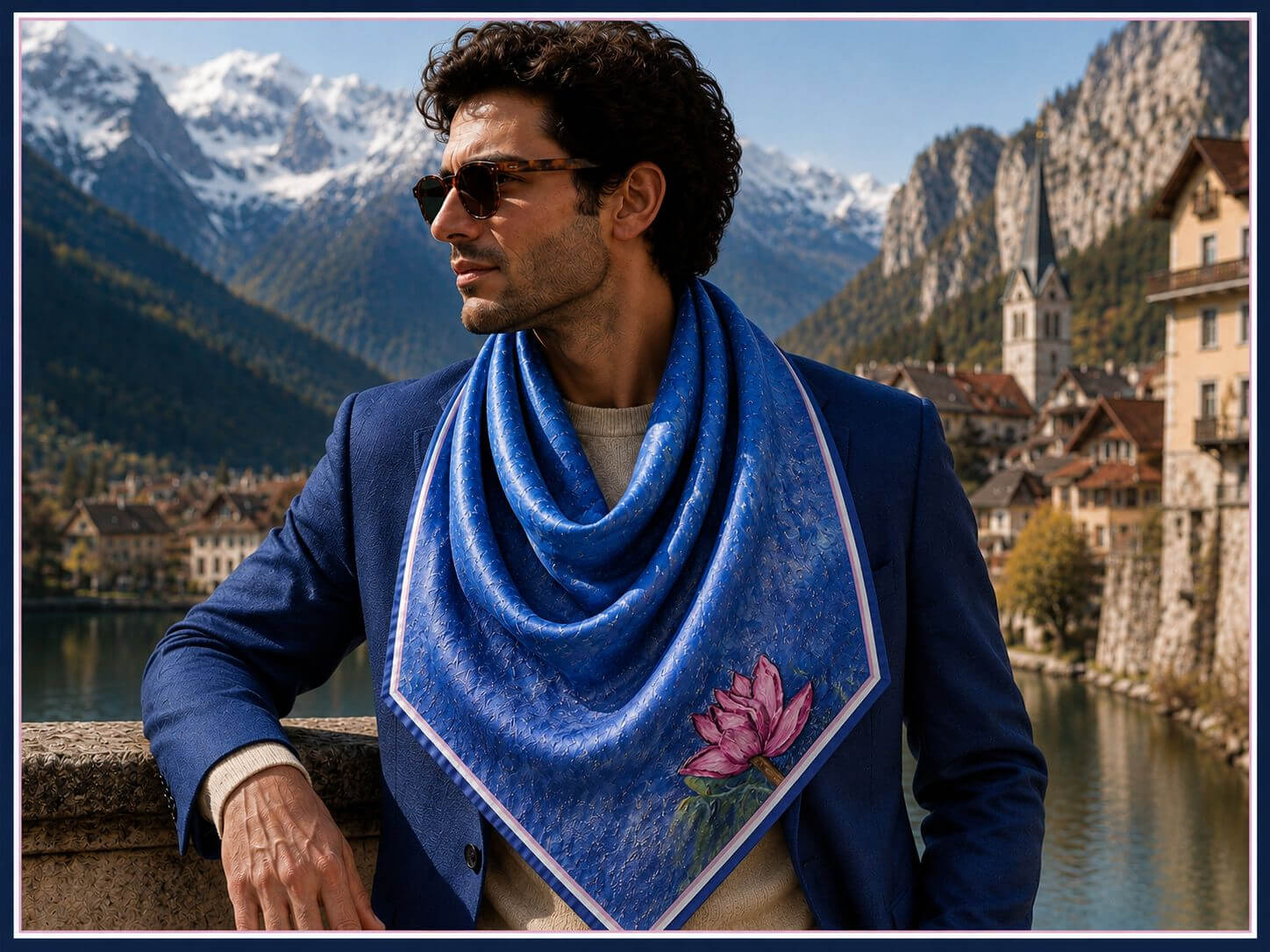 Lotus flower with moss  - 90 x 90 cm ( Banarasi Silk)