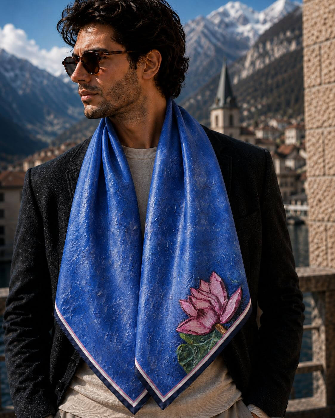 Lotus flower with moss  - 90 x 90 cm ( Banarasi Silk)