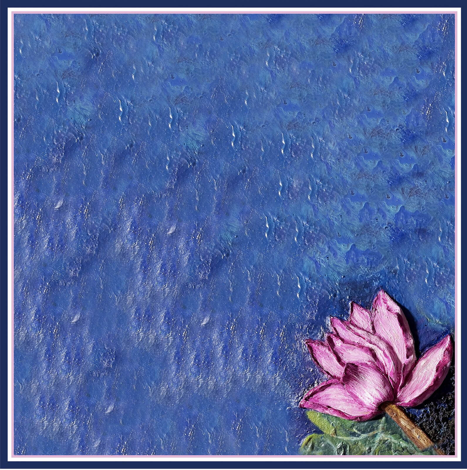 Lotus flower with moss  - 90 x 90 cm ( Banarasi Silk)