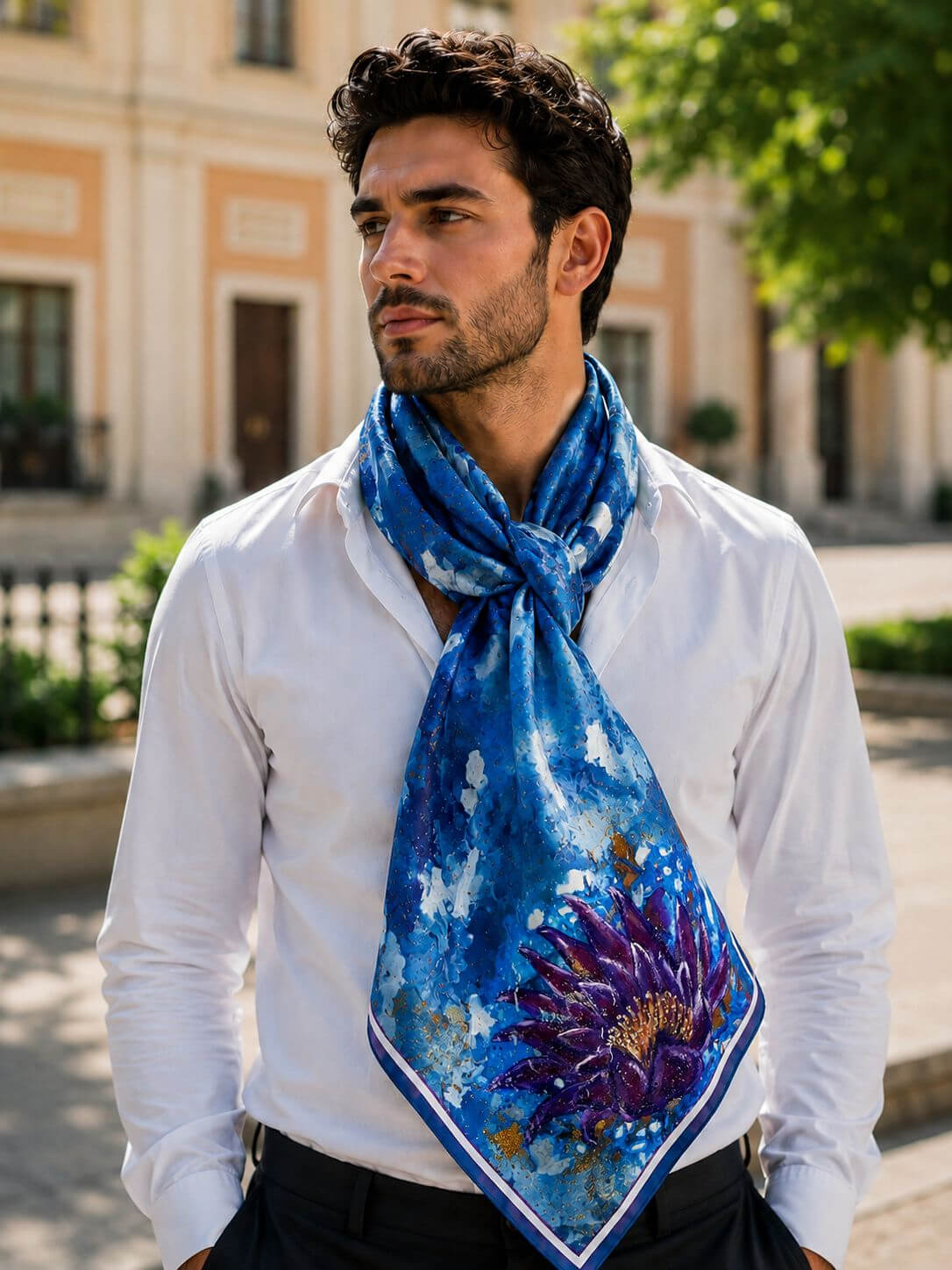 Purple lily - 90 x 90 cm ( Banarasi Silk)