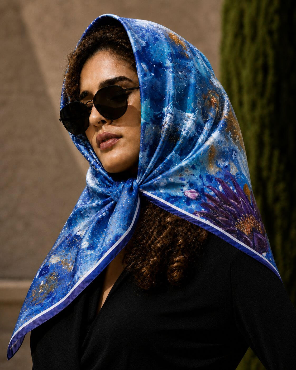 Purple lily - 90 x 90 cm ( Banarasi Silk)