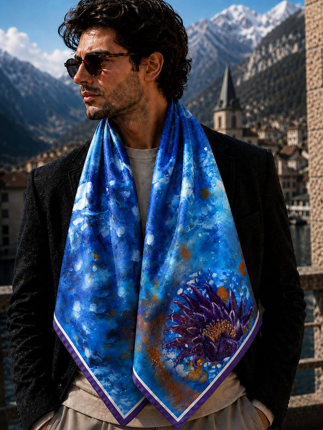 Purple lily - 90 x 90 cm ( Banarasi Silk)
